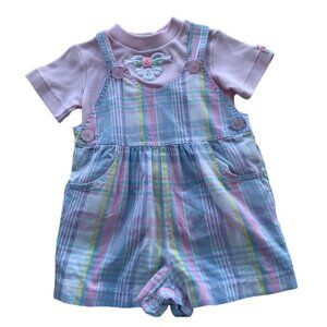 Vintage Pastel Plaid Spring Color Shortall And Tee 18 Months